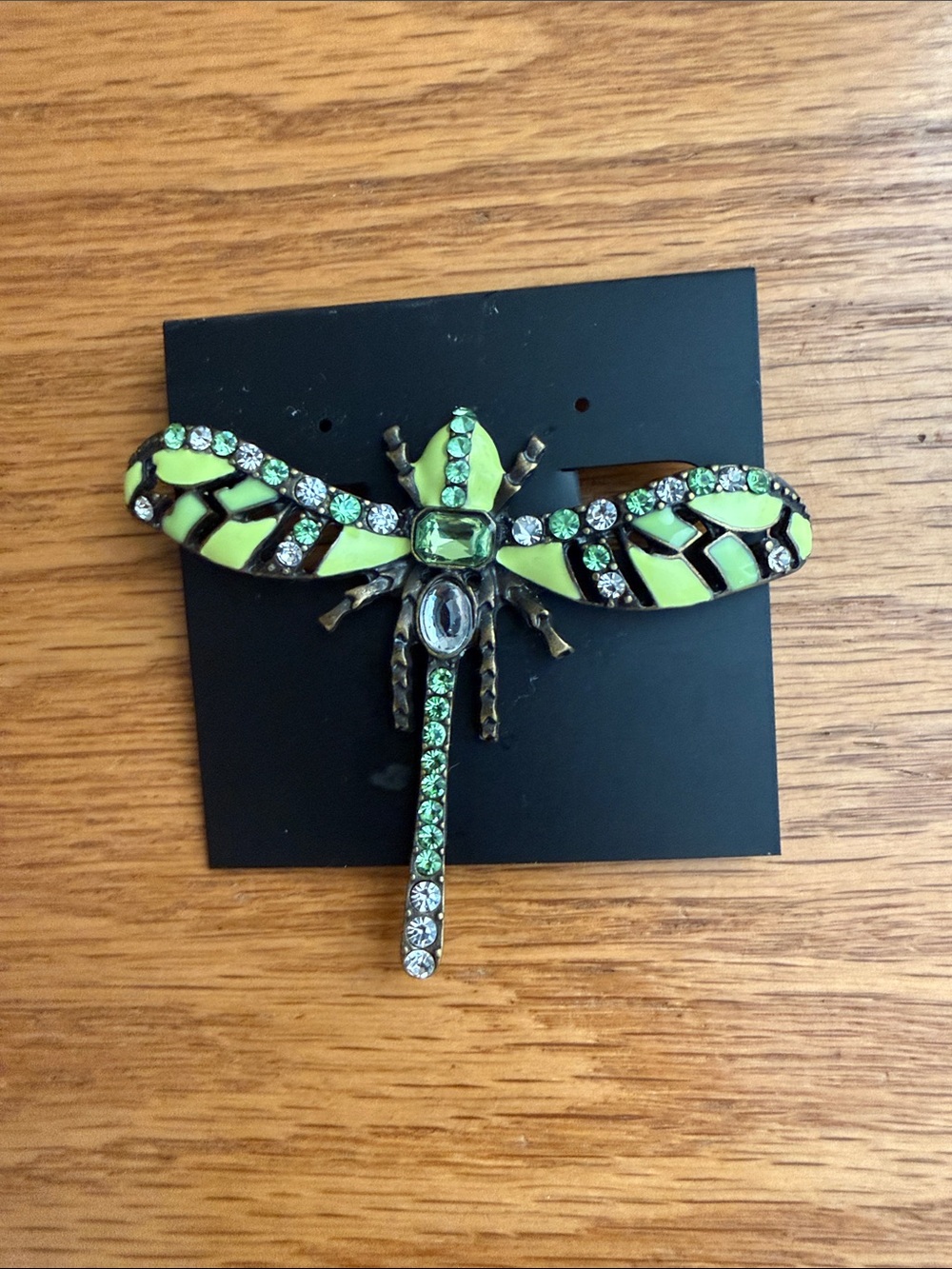 Green Crystal Dragonfly Brooch Pin